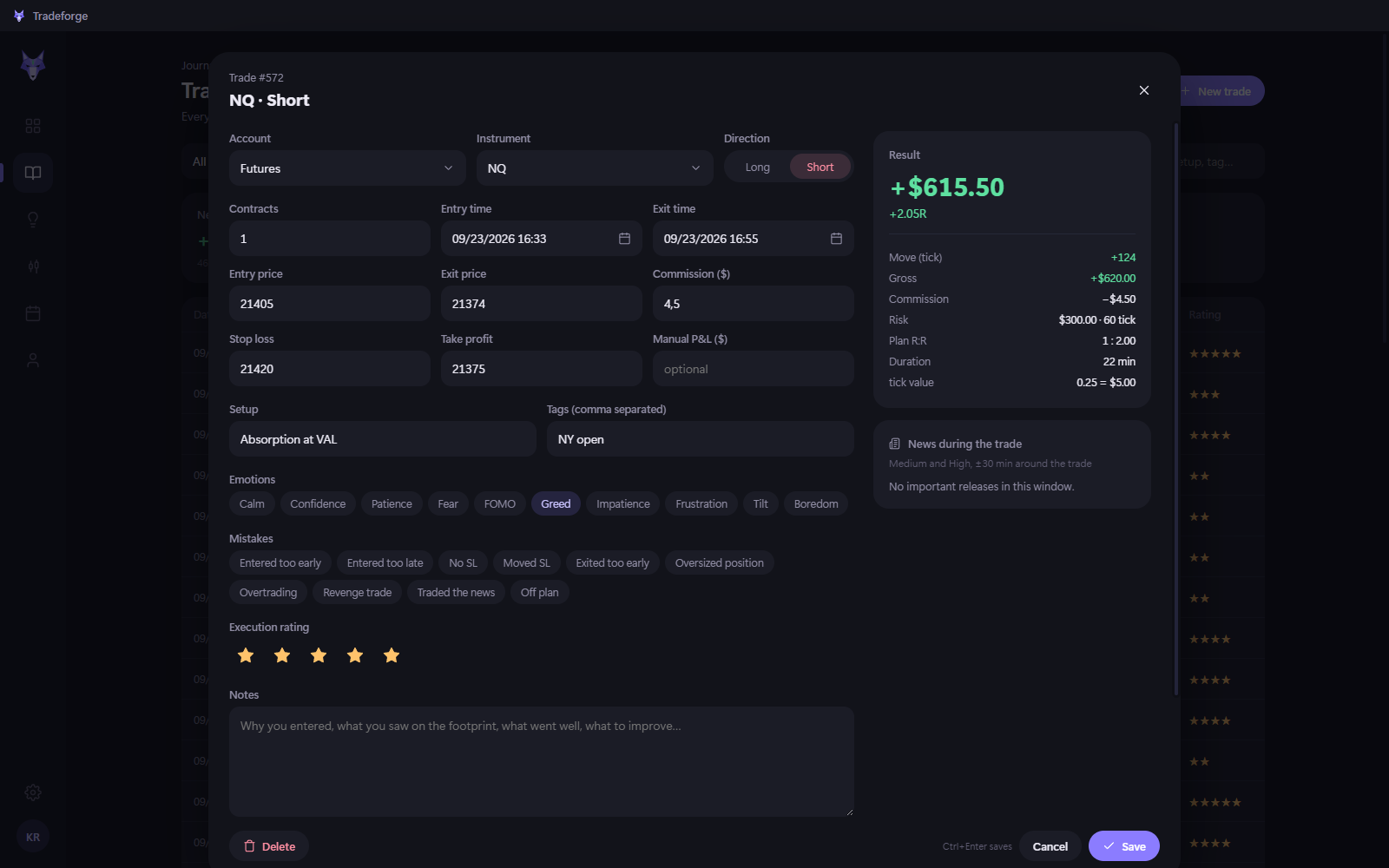 Trade form