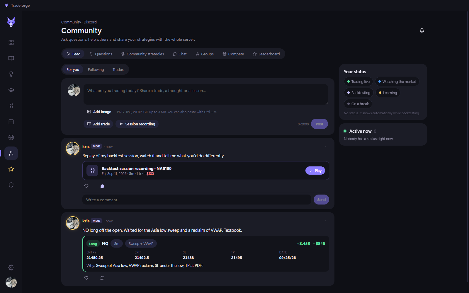 Tradeforge community feed